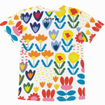Colorful floral patterned shirt with 'chatter pop' branding on a white background