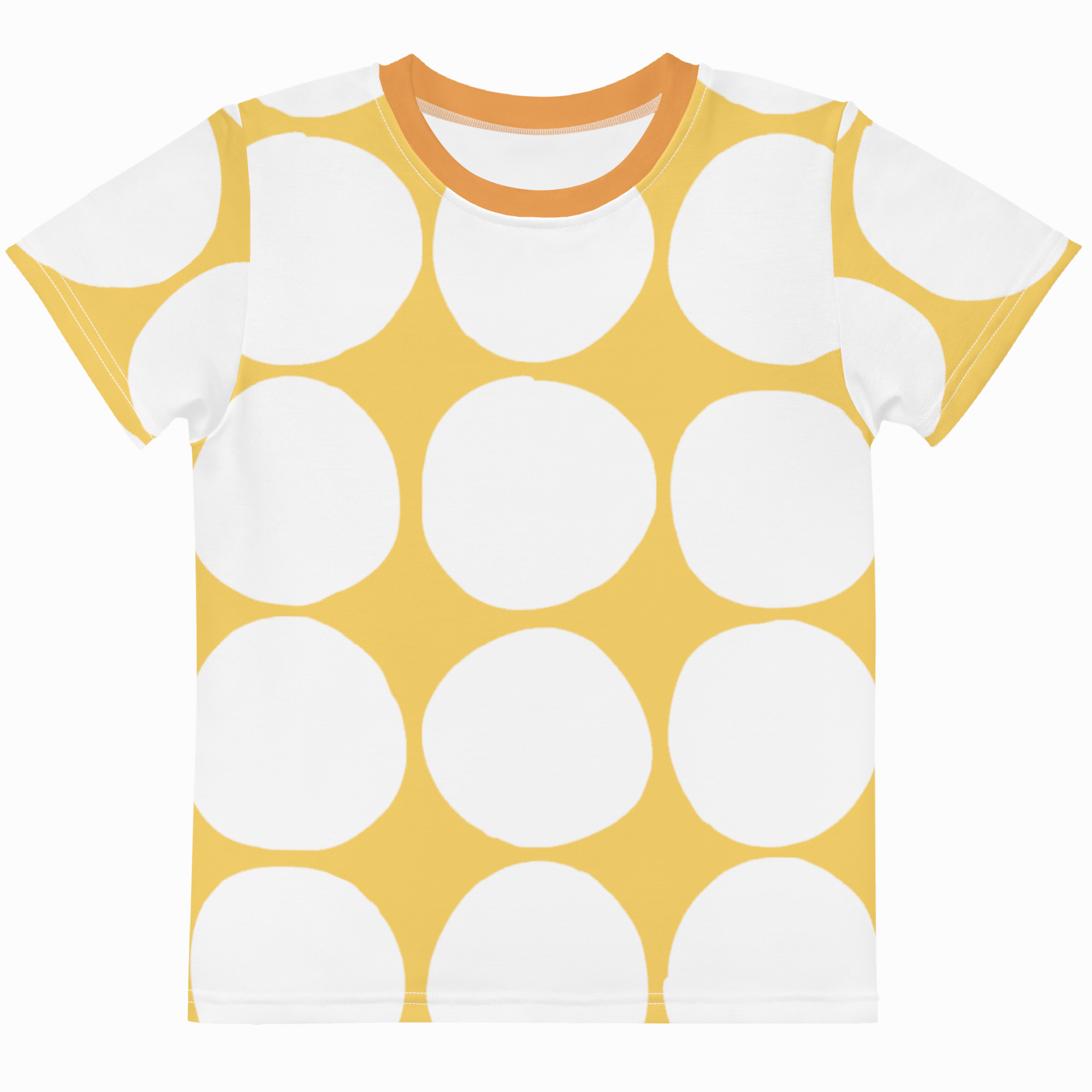 T-shirt with white circle pattern on a yellow background