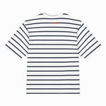 White t-shirt with black stripes on a white background