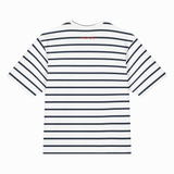 White t-shirt with black stripes on a white background