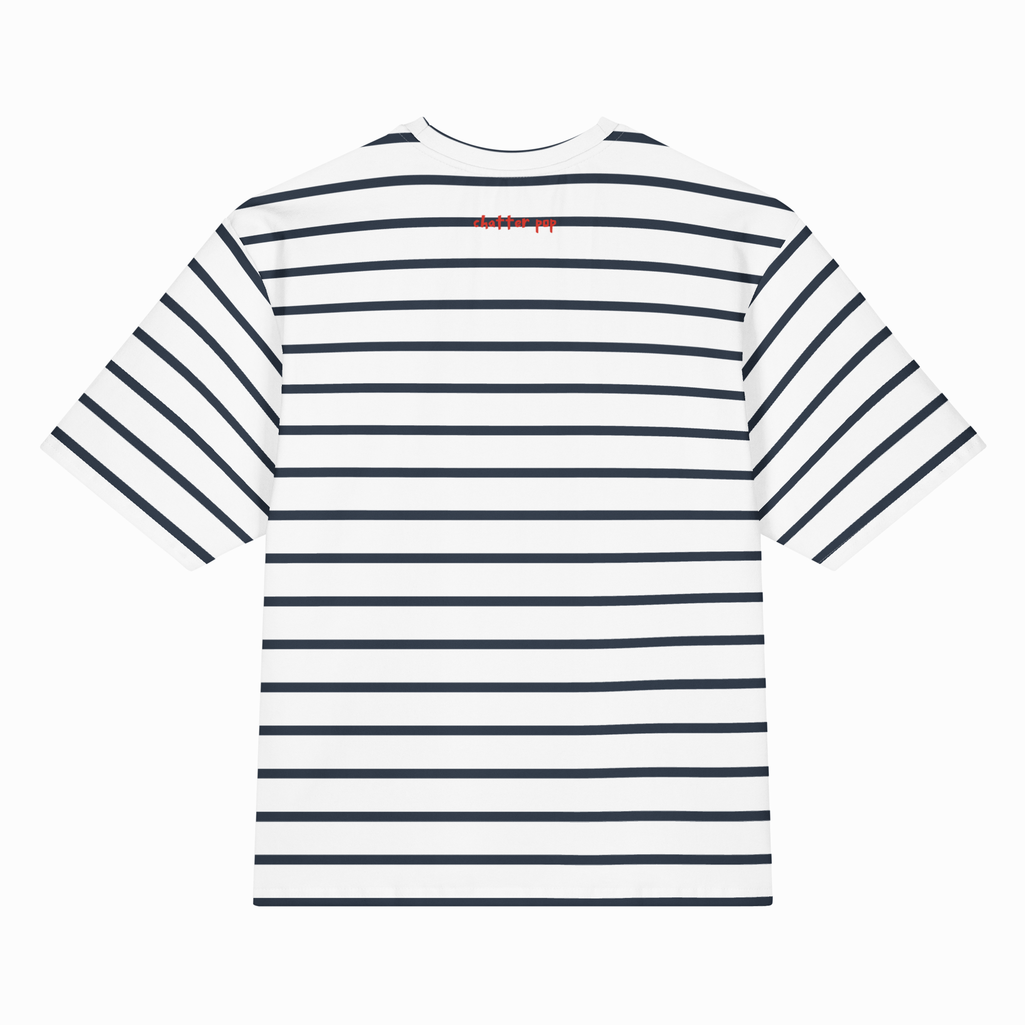 White t-shirt with black stripes on a white background