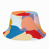 Colorful bucket hat with abstract pattern on a white background