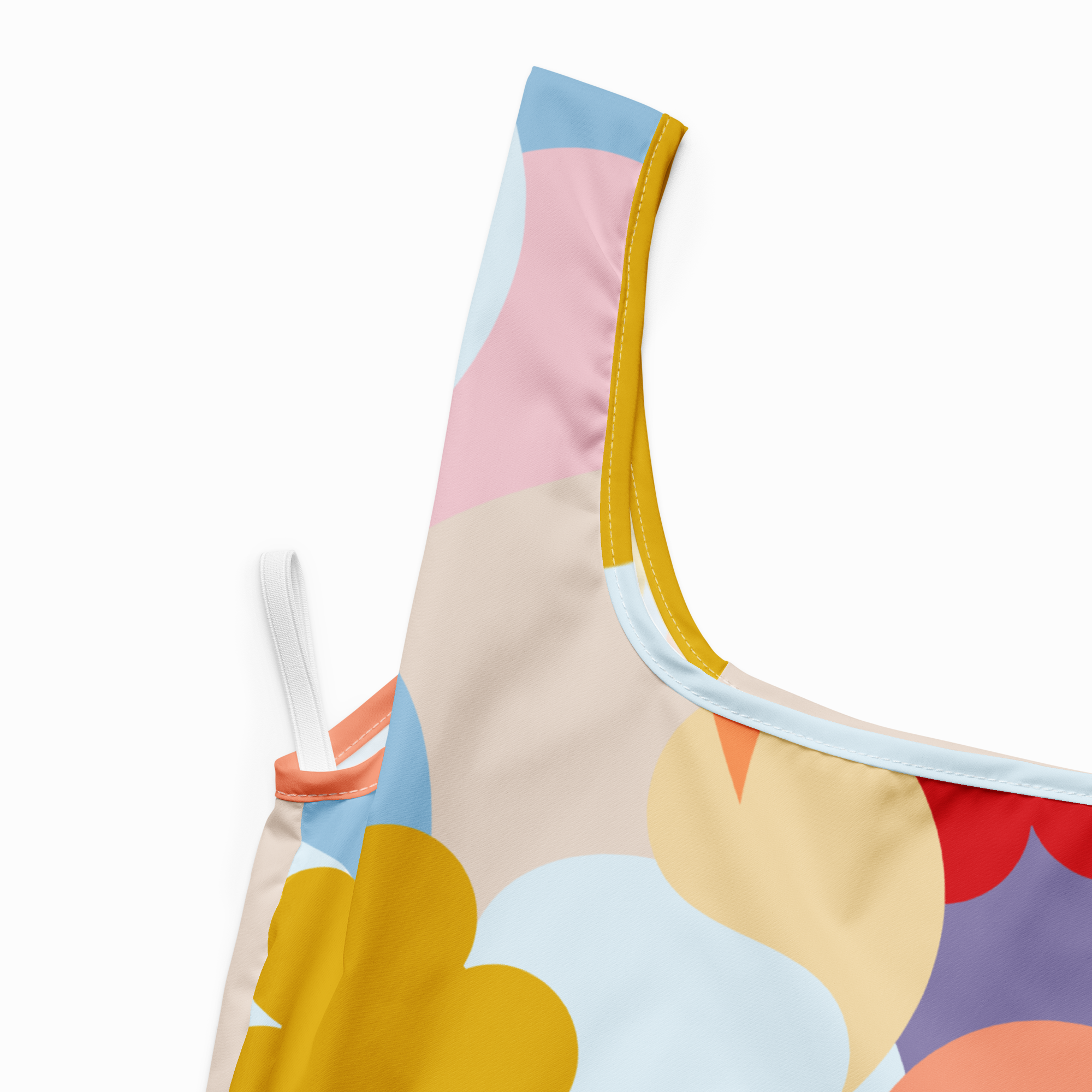 Colorful apron with abstract floral pattern on a white background