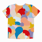 Colorful abstract patterned t-shirt on a white background