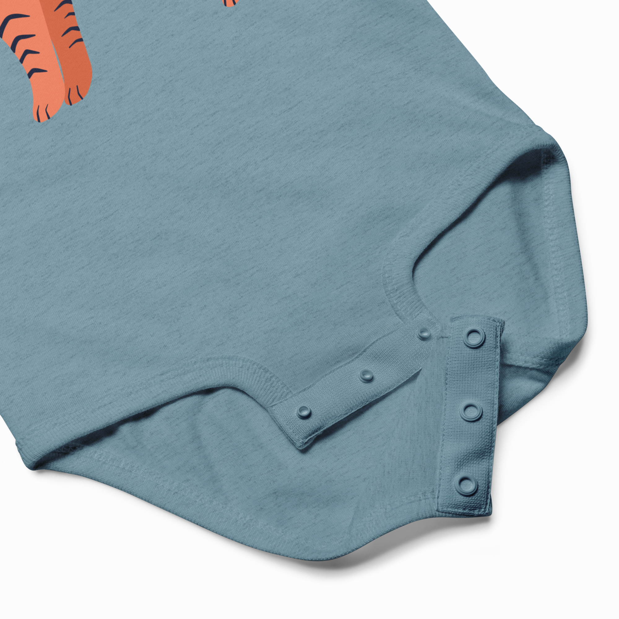 Blue baby romper with button details on a white background