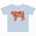 Light blue t-shirt with a colorful tiger design on a white background