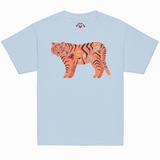 Light blue t-shirt with a colorful tiger design on a white background