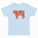 Light blue t-shirt with a colorful tiger design on a white background