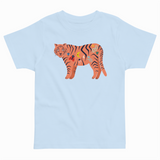 Light blue t-shirt with a colorful tiger design on a white background