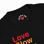 Black t-shirt with 'chatter pop' logo and text on a white background