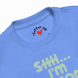 Blue t-shirt with 'Chatter Pop' logo and text on a white background
