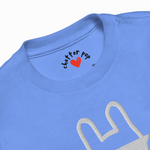 Blue t-shirt with 'Chatter Pop' logo and design on a white background
