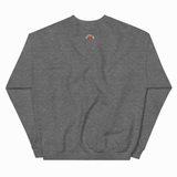 Gray sweatshirt with a brand logo on the chest area against a white background