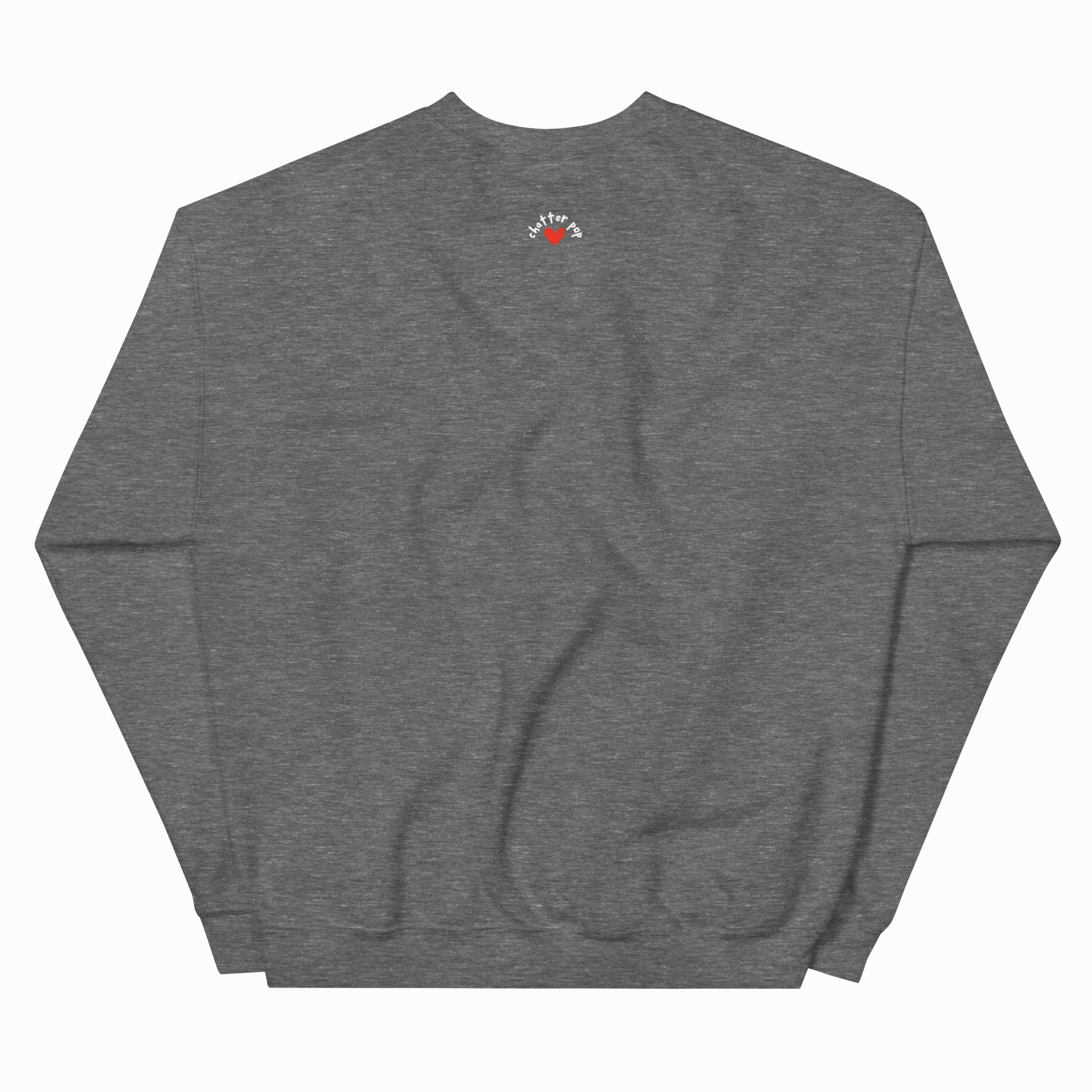 Gray sweatshirt with a brand logo on the chest area against a white background