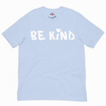 Light blue t-shirt with 'BE KIND' text on a white background