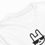 White tank top with a black graphic design on a white background