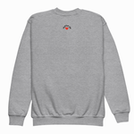 Blue sweatshirt with text on the back against a white background