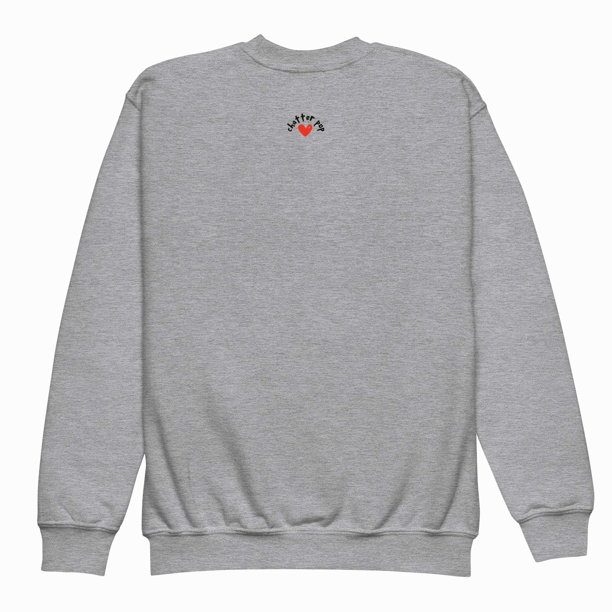 Blue sweatshirt with text on the back against a white background