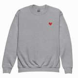 Gray sweatshirt with red text on a white background