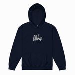 Black hoodie with a green atom symbol on a white background