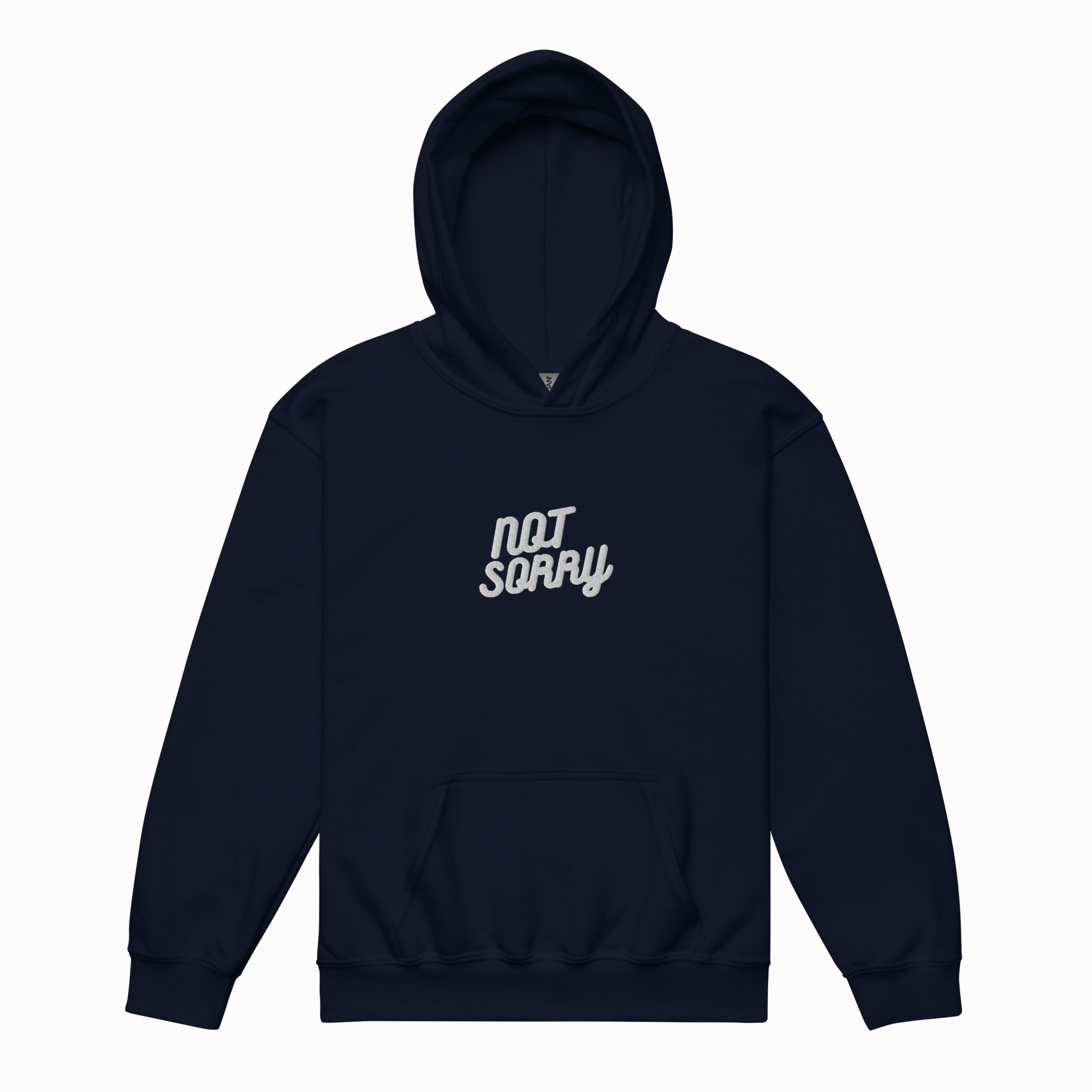 Black hoodie with a green atom symbol on a white background