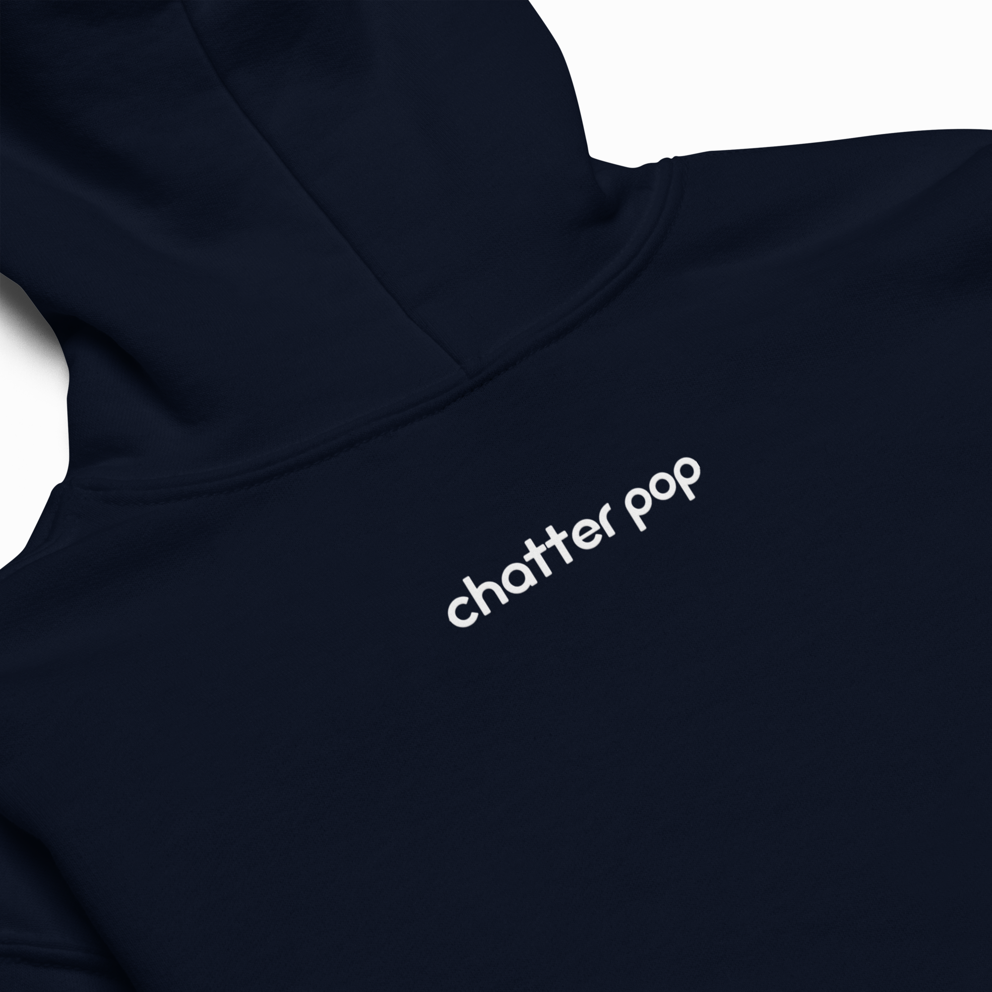 Navy hoodie with a logo on the back
