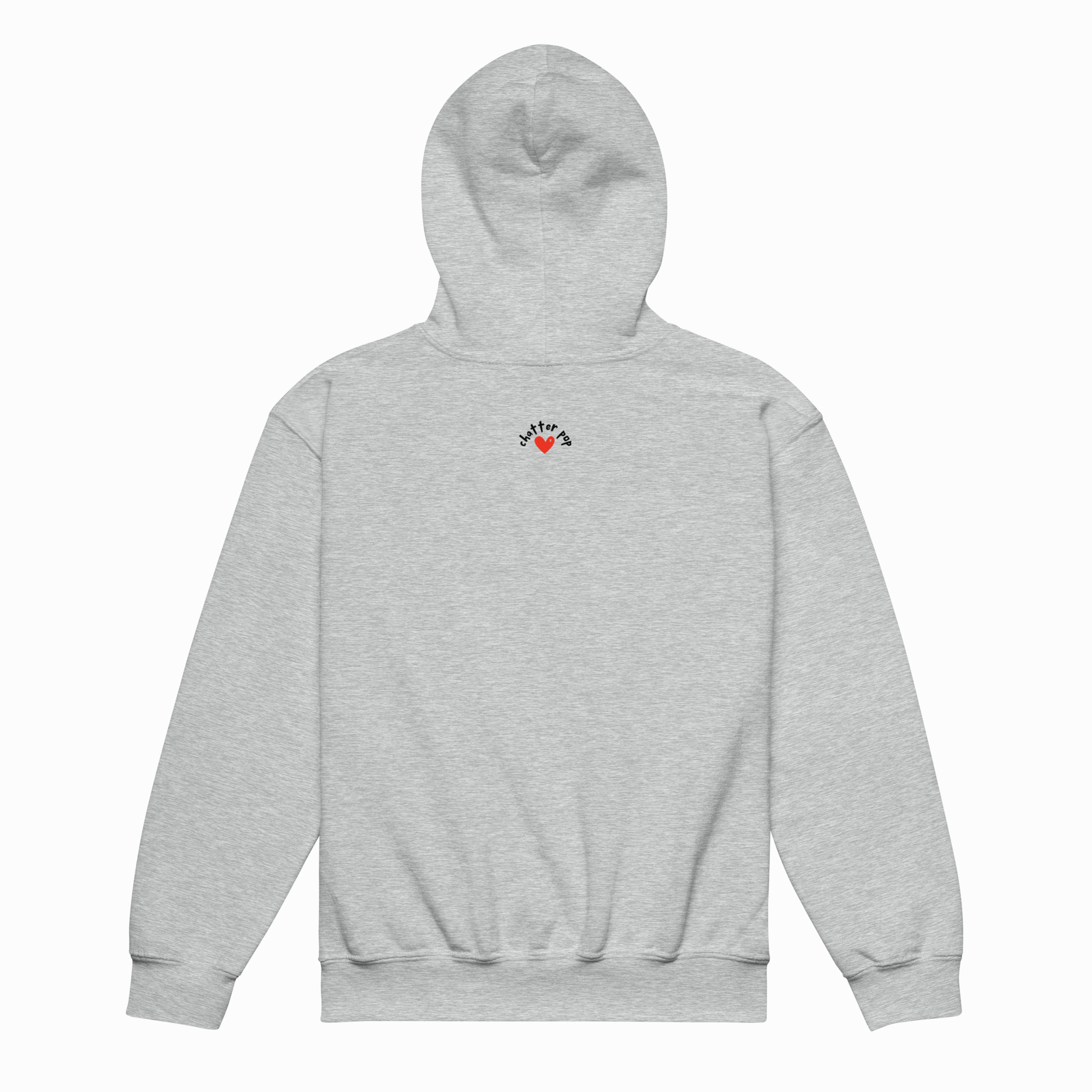 A light heather gray pullover hoodie shown from the back, featuring a small graphic on the upper back with the text 'I LOVE NY' in black and a red heart.