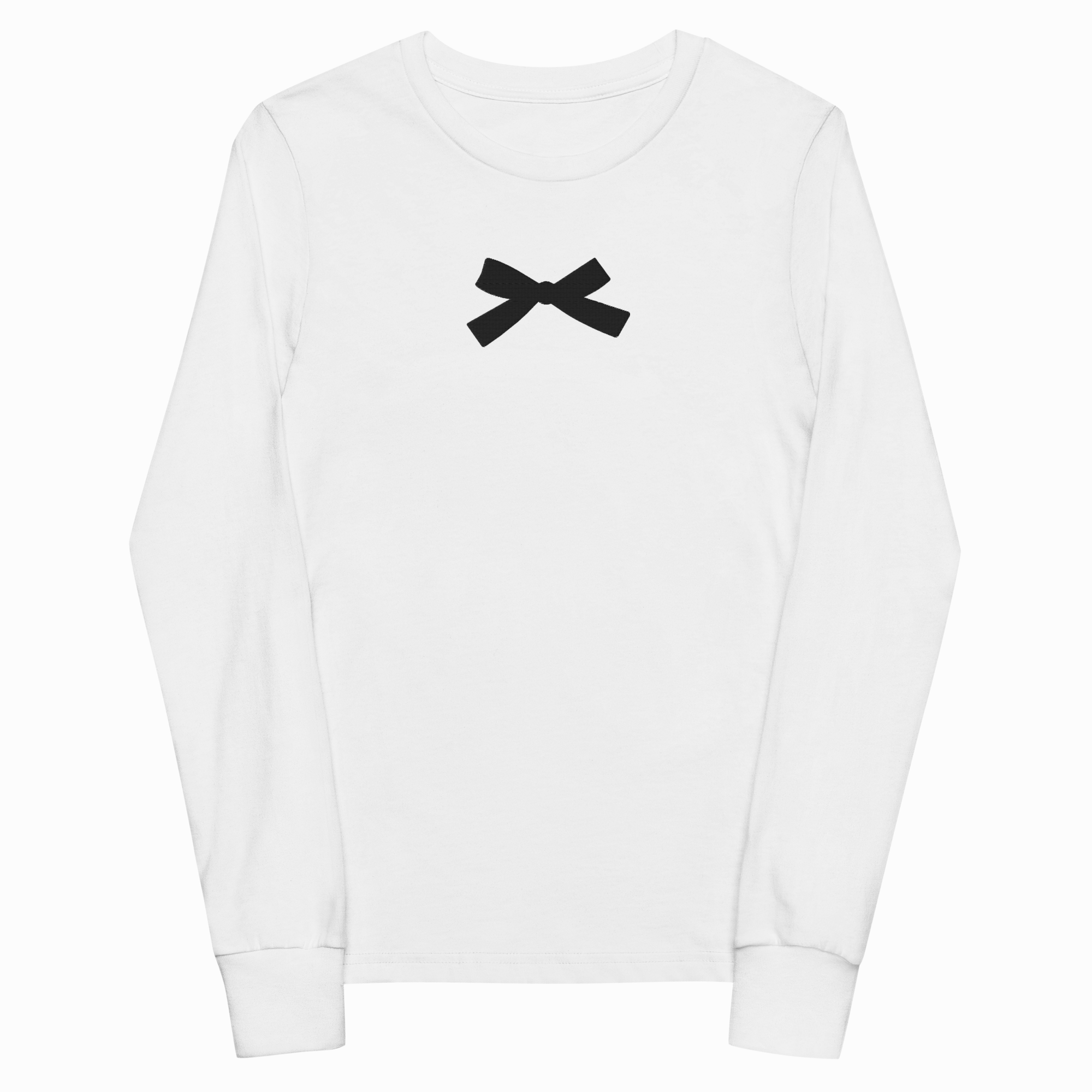 White sweatshirt with a black logo on a white background