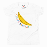 A white short-sleeve t-shirt with a graphic of a yellow banana and the text 'CUCKOO BANANAS' in colorful lettering, displayed on a clean white background.